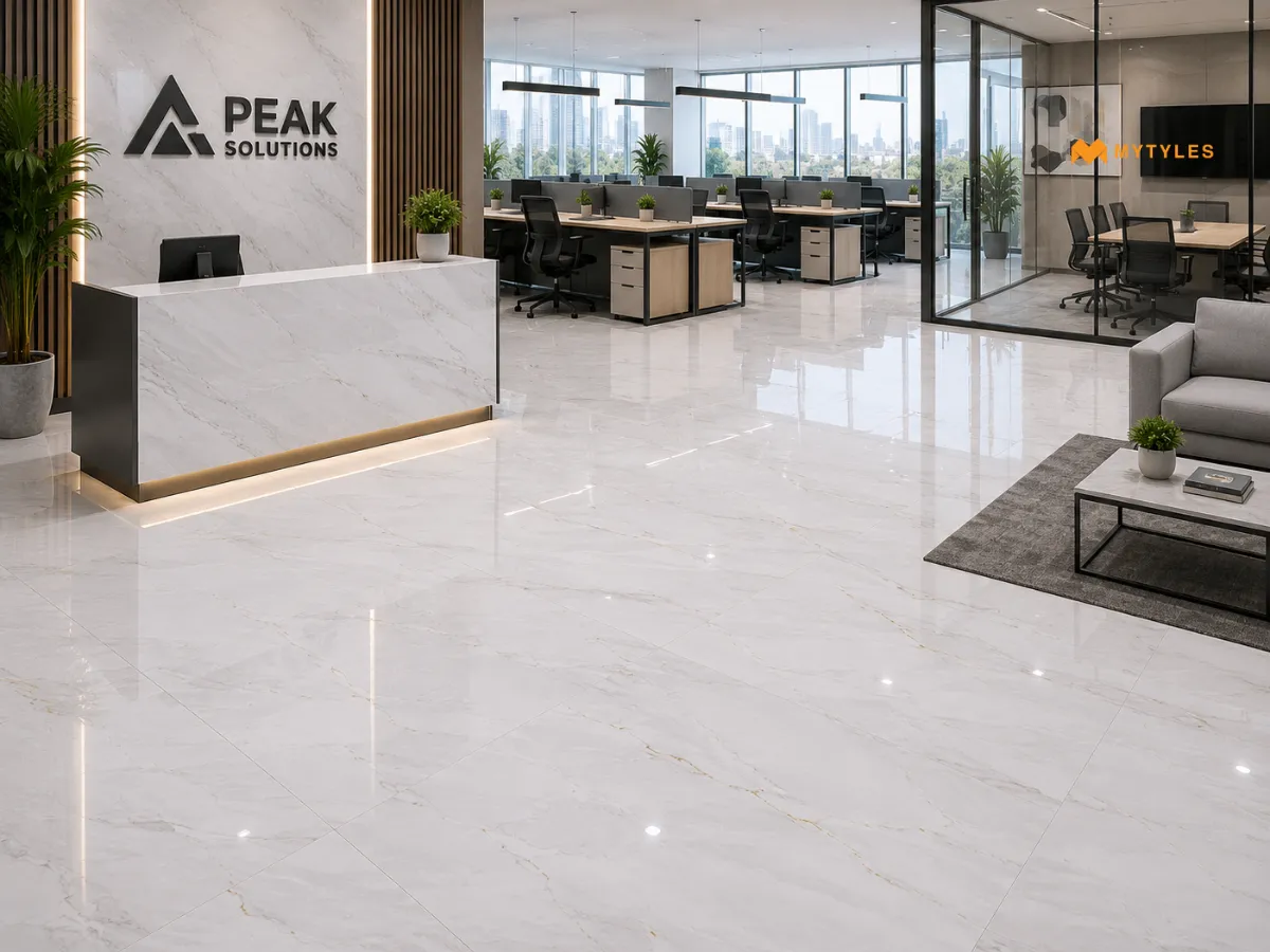 White Glossy Marble Tiles for Office Flooring